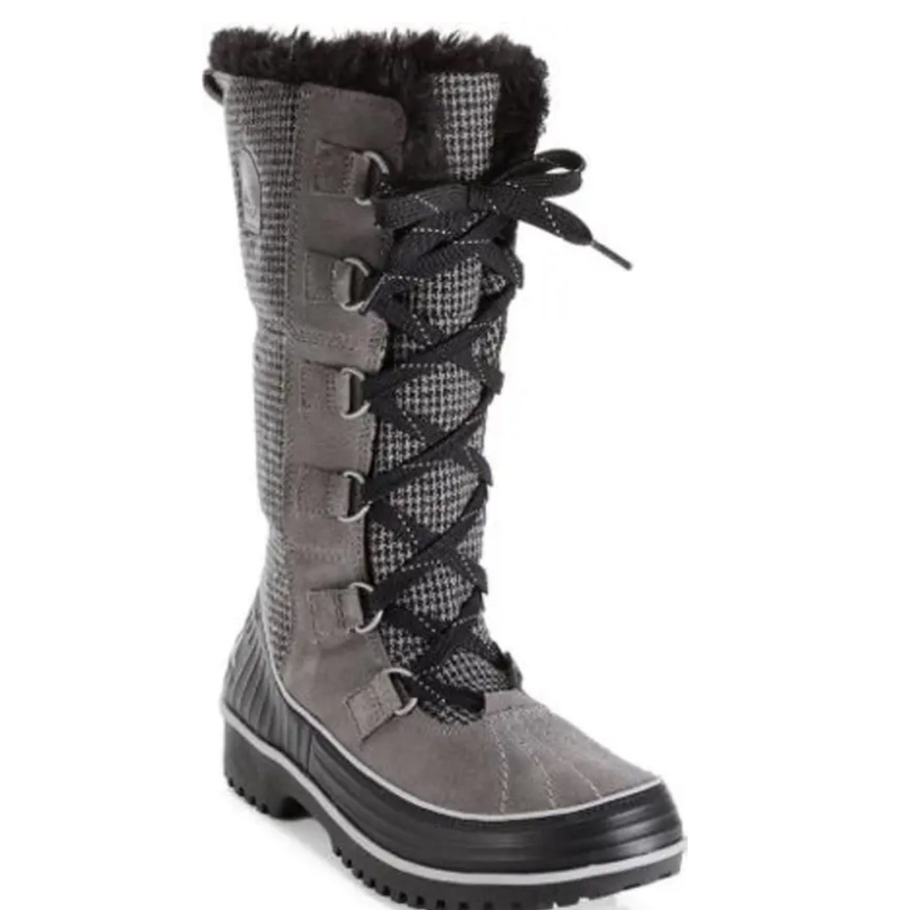 Sorel Tivoli Winter Boots Womens Sz 9 Faux Fur High Gray Houndstooth Boots